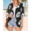 imageWomens Floral Print Puff Sleeve Kimono Cardigan Loose Cover Up Casual Blouse TopsBlack White Flowers