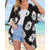 imageWomens Floral Print Puff Sleeve Kimono Cardigan Loose Cover Up Casual Blouse TopsBlack White Flowers
