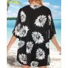 imageWomens Floral Print Puff Sleeve Kimono Cardigan Loose Cover Up Casual Blouse TopsBlack White Flowers