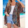 imageWomens Floral Print Puff Sleeve Kimono Cardigan Loose Cover Up Casual Blouse TopsBohemia Print