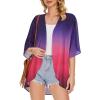 imageWomens Floral Print Puff Sleeve Kimono Cardigan Loose Cover Up Casual Blouse TopsPurple Peach Gradient