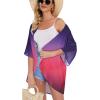 imageWomens Floral Print Puff Sleeve Kimono Cardigan Loose Cover Up Casual Blouse TopsPurple Peach Gradient