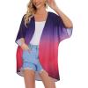 imageWomens Floral Print Puff Sleeve Kimono Cardigan Loose Cover Up Casual Blouse TopsPurple Peach Gradient