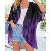 imageWomens Floral Print Puff Sleeve Kimono Cardigan Loose Cover Up Casual Blouse TopsTurbo Purple Black