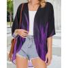 imageWomens Floral Print Puff Sleeve Kimono Cardigan Loose Cover Up Casual Blouse TopsTurbo Purple Black