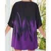 imageWomens Floral Print Puff Sleeve Kimono Cardigan Loose Cover Up Casual Blouse TopsTurbo Purple Black