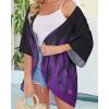 imageWomens Floral Print Puff Sleeve Kimono Cardigan Loose Cover Up Casual Blouse TopsTurbo Purple Black