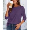 imageCHICGAL Women 34 Sleeve Shirts Casual Round Neck Tops Basic Tees Cute TShirts BlousesPurple