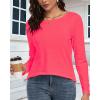 imageCHICGAL Women Long Sleeve Shirts Casual Fall Tees Crew Neck Basic Tunic TopsBright Pink