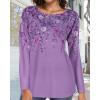 imageCHICGAL Women Long Sleeve Shirts Casual Fall Tees Crew Neck Basic Tunic TopsPurple Floral