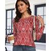 imageCHICGAL Women Long Sleeve Shirts Casual Fall Tees Crew Neck Basic Tunic TopsRed Pattern