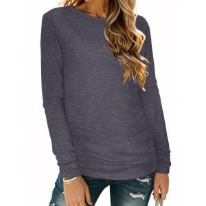 imageCHICGAL Women Long Sleeve Shirts Casual Fall Tees Crew Neck Basic Tunic TopsBlack Grey