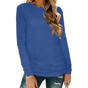 imageCHICGAL Women Long Sleeve Shirts Casual Fall Tees Crew Neck Basic Tunic TopsBlue