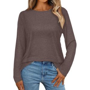imageCHICGAL Women Long Sleeve Shirts Casual Fall Tees Crew Neck Basic Tunic TopsDeep Brown