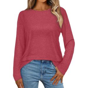 imageCHICGAL Women Long Sleeve Shirts Casual Fall Tees Crew Neck Basic Tunic TopsMagenta