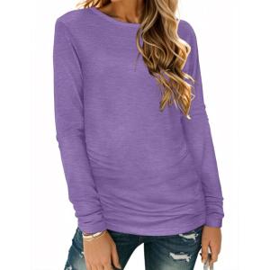 imageCHICGAL Women Long Sleeve Shirts Casual Fall Tees Crew Neck Basic Tunic TopsPurple