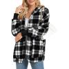 imageCHICGAL Womens Fuzzy Jacket Hooded Cardigan Open Front Sherpa Coat Outwear with PocketsBlack White Checkered