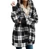 imageCHICGAL Womens Fuzzy Jacket Hooded Cardigan Open Front Sherpa Coat Outwear with PocketsBlack White Checkered
