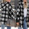 imageCHICGAL Womens Fuzzy Jacket Hooded Cardigan Open Front Sherpa Coat Outwear with PocketsBlack White Checkered