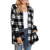 imageCHICGAL Womens Fuzzy Jacket Hooded Cardigan Open Front Sherpa Coat Outwear with PocketsBlack White Checkered