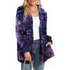 imageCHICGAL Womens Fuzzy Jacket Hooded Cardigan Open Front Sherpa Coat Outwear with PocketsBlue Purple Tie Dye
