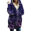 imageCHICGAL Womens Fuzzy Jacket Hooded Cardigan Open Front Sherpa Coat Outwear with PocketsBlue Purple Tie Dye