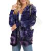 imageCHICGAL Womens Fuzzy Jacket Hooded Cardigan Open Front Sherpa Coat Outwear with PocketsBlue Purple Tie Dye