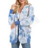 imageCHICGAL Womens Fuzzy Jacket Hooded Cardigan Open Front Sherpa Coat Outwear with PocketsBlue White Tie Dye