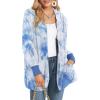 imageCHICGAL Womens Fuzzy Jacket Hooded Cardigan Open Front Sherpa Coat Outwear with PocketsBlue White Tie Dye