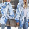 imageCHICGAL Womens Fuzzy Jacket Hooded Cardigan Open Front Sherpa Coat Outwear with PocketsBlue White Tie Dye