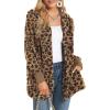 imageCHICGAL Womens Fuzzy Jacket Hooded Cardigan Open Front Sherpa Coat Outwear with PocketsBrown Leopard Print