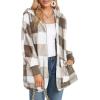 imageCHICGAL Womens Fuzzy Jacket Hooded Cardigan Open Front Sherpa Coat Outwear with PocketsBrown White Checkered