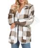 imageCHICGAL Womens Fuzzy Jacket Hooded Cardigan Open Front Sherpa Coat Outwear with PocketsBrown White Checkered