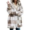 imageCHICGAL Womens Fuzzy Jacket Hooded Cardigan Open Front Sherpa Coat Outwear with PocketsBrown White Checkered