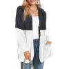 imageCHICGAL Womens Fuzzy Jacket Hooded Cardigan Open Front Sherpa Coat Outwear with PocketsGray White