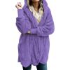 imageCHICGAL Womens Fuzzy Jacket Hooded Cardigan Open Front Sherpa Coat Outwear with PocketsPurple