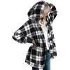 imageCHICGAL Womens Fuzzy Jacket Hooded Cardigan Open Front Sherpa Coat Outwear with PocketsBlack White Checkered