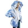 imageCHICGAL Womens Fuzzy Jacket Hooded Cardigan Open Front Sherpa Coat Outwear with PocketsBlue White Tie Dye