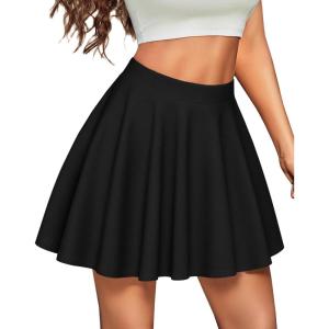 imageCHICGAL Mini Skirts for Women Casual Flowy Pleated Skater Skirt Summer Basic High Waisted Short SkirtBlack