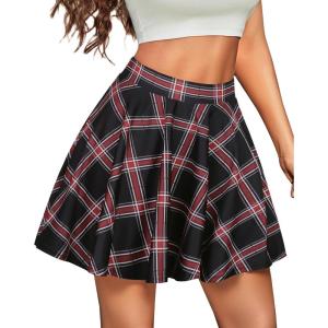 imageCHICGAL Mini Skirts for Women Casual Flowy Pleated Skater Skirt Summer Basic High Waisted Short SkirtBlack Red Plaid