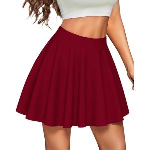 imageCHICGAL Mini Skirts for Women Casual Flowy Pleated Skater Skirt Summer Basic High Waisted Short SkirtRed