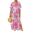 imageCHICGAL Kaftan Dresses for Women Oversized Long Batwing Sleeve Caftan V Neck Beach Cover Ups Summer Maxi DressPink White Flowers