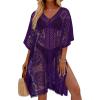 imageWomens Lace Bathing Suit Cover Up V Neck Swimsuit Coverup Summer Swim Coverups Loose Bikini Beach DressDeep Purple