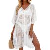 imageWomens Lace Bathing Suit Cover Up V Neck Swimsuit Coverup Summer Swim Coverups Loose Bikini Beach DressWhite