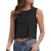 imageWomens Crop Tops Summer Casual Sleeveless Tank Loose Fit Basic ShirtsA Black
