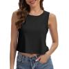 imageWomens Crop Tops Summer Casual Sleeveless Tank Loose Fit Basic ShirtsA Black