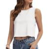 imageWomens Crop Tops Summer Casual Sleeveless Tank Loose Fit Basic ShirtsA White