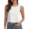 imageWomens Crop Tops Summer Casual Sleeveless Tank Loose Fit Basic ShirtsA White