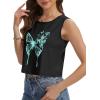 imageWomens Crop Tops Summer Casual Sleeveless Tank Loose Fit Basic ShirtsBlack Green Butterfly