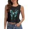 imageWomens Crop Tops Summer Casual Sleeveless Tank Loose Fit Basic ShirtsBlack Green Butterfly